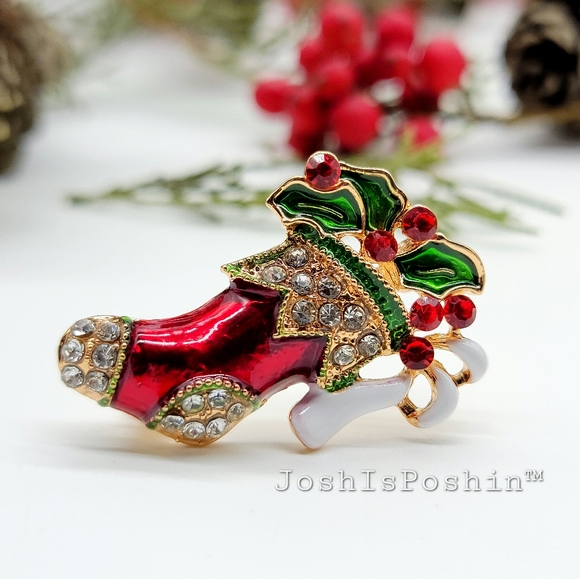 JoshIsPoshin Jewelry - Enamel stocking christmas brooch pin